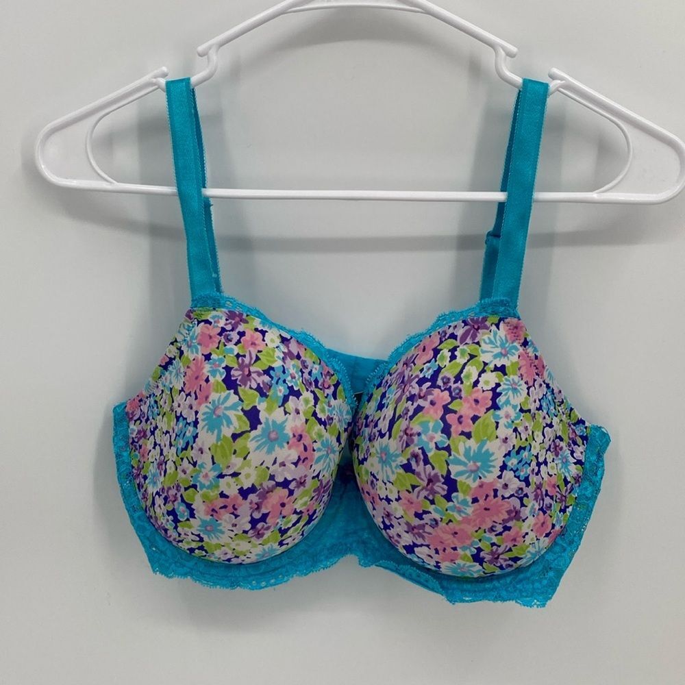 Victoria's Secret Dream Angels Lined Demi 36DD Blue Floral Lace